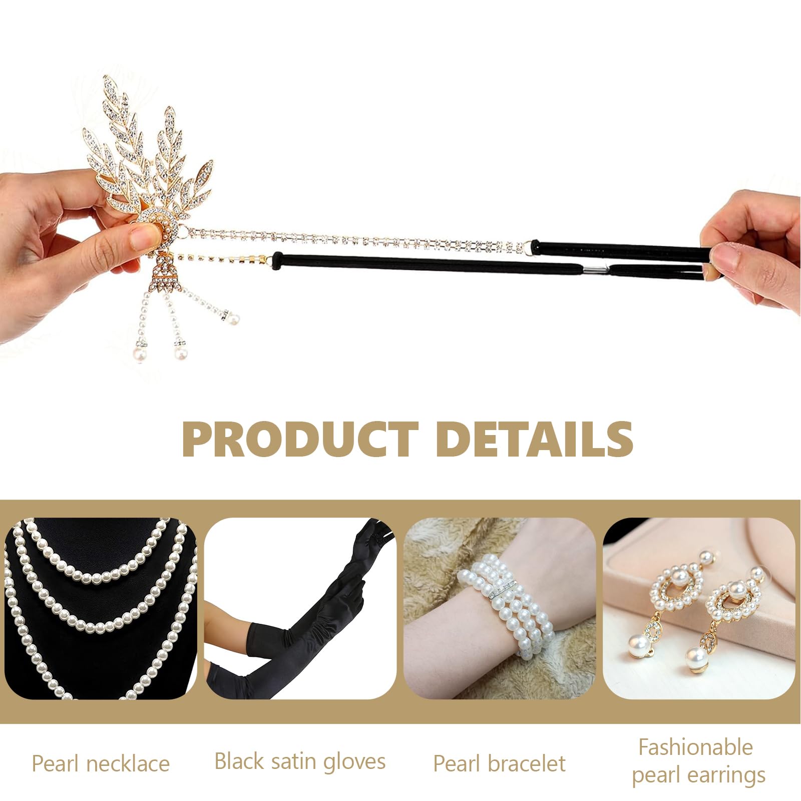 SNBUHA 5 Pcs 1920s Accessories for Women Great Gatsby Accessories for Women Fashion Roaring 20's Costume, with Headwear - Image 3