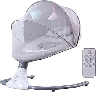 Baby Swing Chair Baby Swing and Bouncer - Electric Baby Bouncer Chair with Remote Control and Mosquito Net: 4 Speeds & 4 Timer & 12 Preset Lullabies Supports BT Connection USB Flash Drive