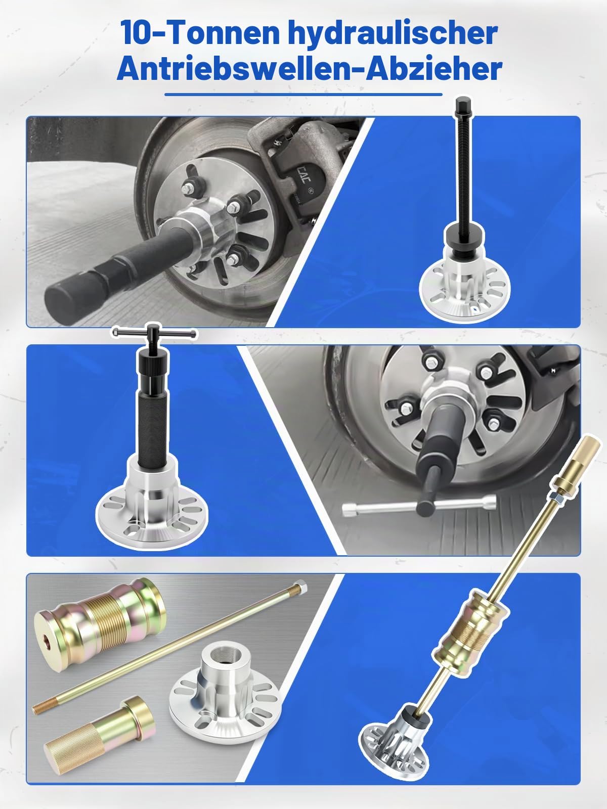 10T 8Tlg Hydraulischer Radnaben Abzieher Profi-Set, Universell für 4/5-Loch Felgen (96-125mm), Antriebswellen Ausdrücker mit Manueller Hydraulikpumpe und Schlaghammer