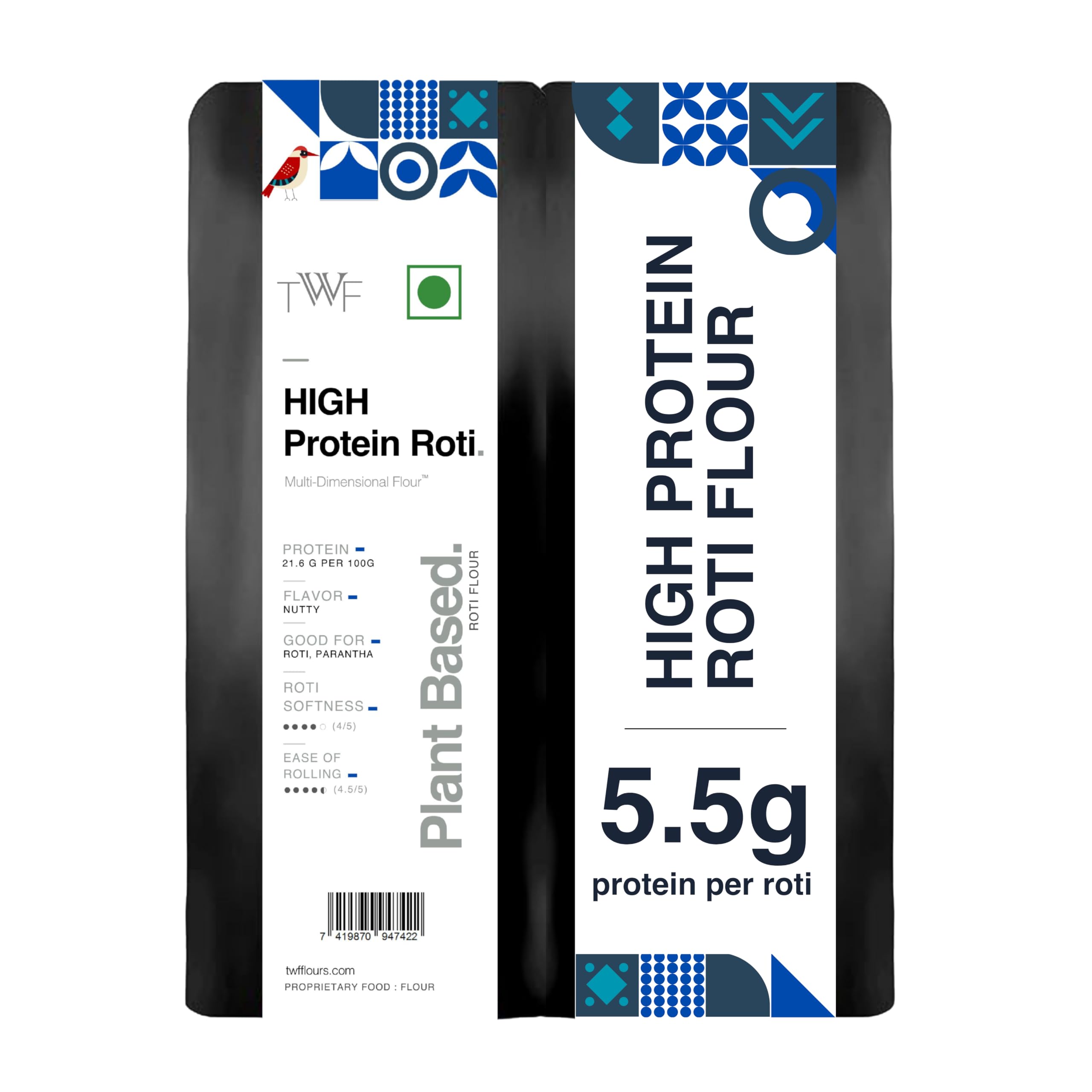 TWF High Protein Flour 1kg | 5.5g Protein per Roti | Plant-Based & Vegan | Whey Protein Alternative | Clean, Nutty Taste | Ideal for Rotis & Parathas