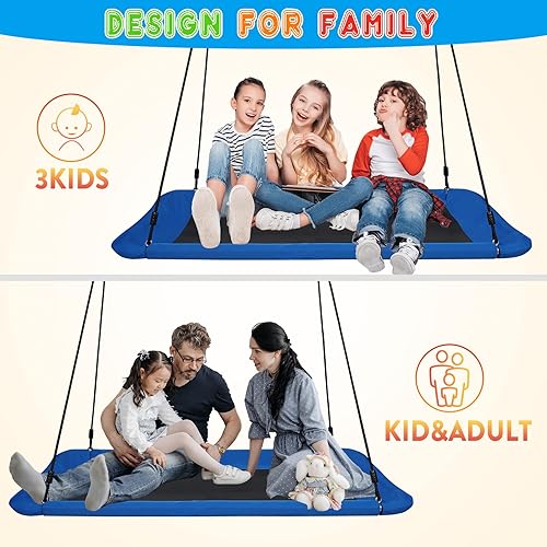 Miniatura 5 de Columpio de plataforma gigante de 700 libras para niños y adultos con 2 correas para colgar, juego de columpio de platillo volador para patio