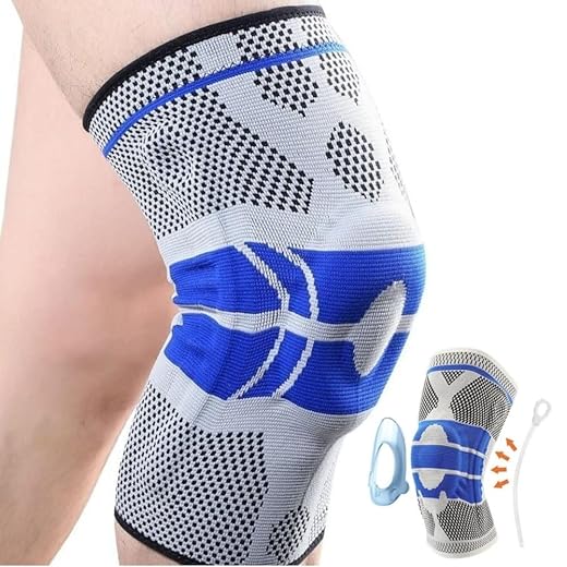 Joelheira Ortopedica De Compressão Silicone E Fio De Flexível Aço Tensor Alívio De Dor Tensor articulada juelheirra patelar ligamento rompido Fitness Cross Proteção Silicone Cores Variadas (M (Medium))