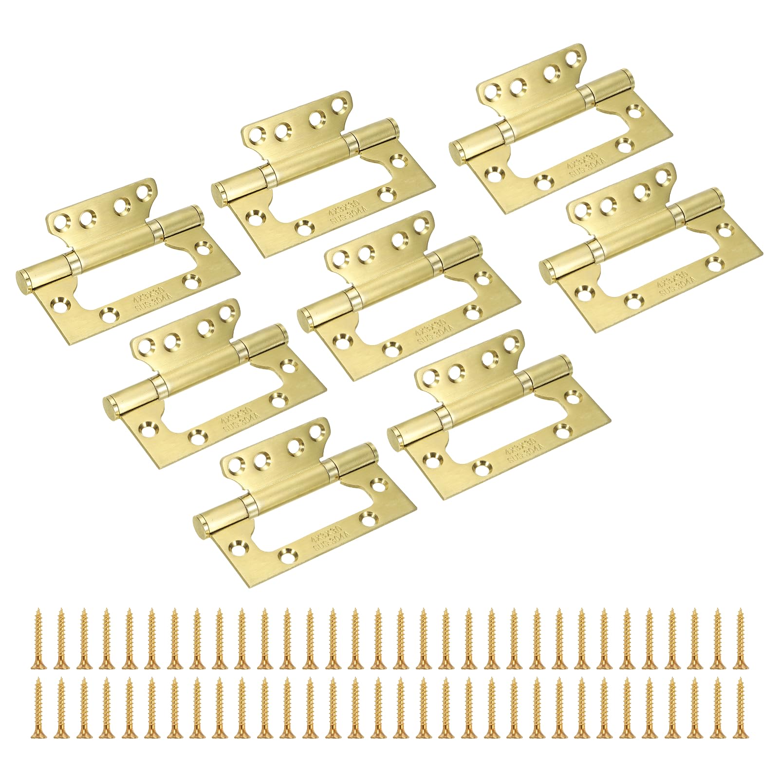 sourcing map 8Pcs Non Mortise Door Hinges, 4" x 2" Stainless Steel Hinges with Mounting Screws, Ball Bearing Door Hinges for Interior and Exterior Doors, Wood and Metal Doors, Brushed Gold