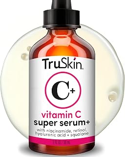 TruSkin Vitamin C Super Serum: Retinol, Niacinamide, Hyaluronic Acid & Squalane - Brighten, Firm, Hydrate & Smooth Skin, 2oz