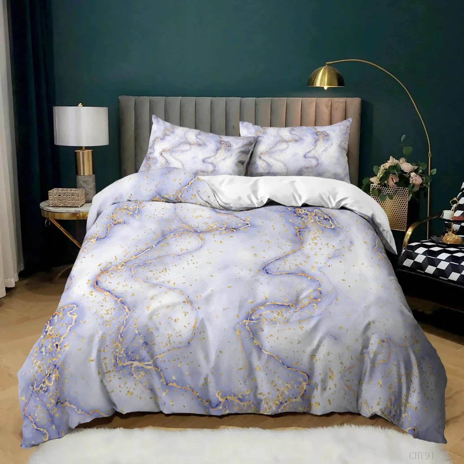 QBIDCSX Bedding Double Bed Set Marble Bedding Double Bed Set - Microfibre Quilt Cover 230x220 cm - Comforter Cover with 2 Pillowcases(Double)