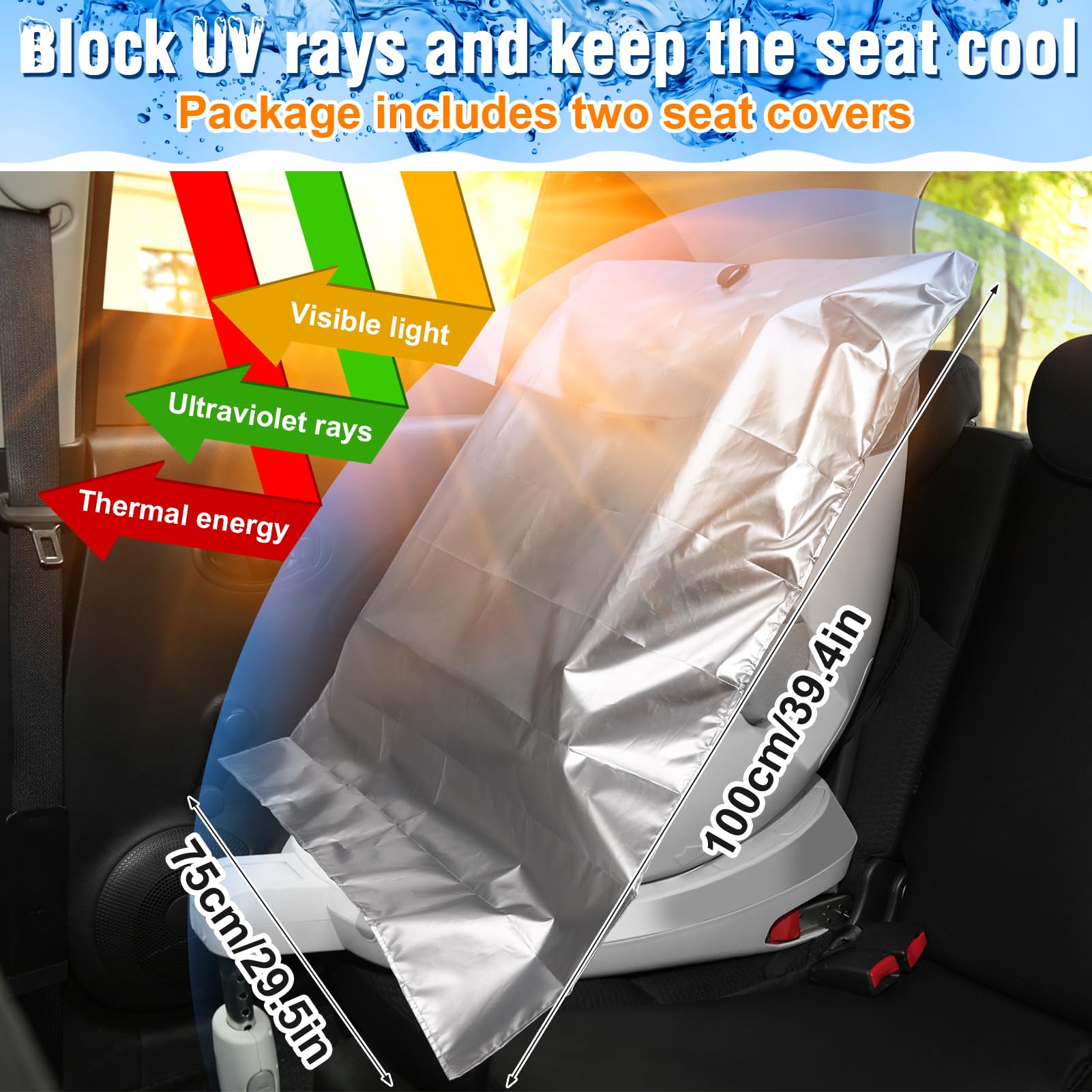 2Pcs Baby Car Seat Sun Shade Cover,Infant Car Seats Heat Protector,Baby Travel Accessories to Keep Toddler Seats at Cool Temperature,CarSeat Cooler Cover UV Protection from Heat/Sun for Babies Seat