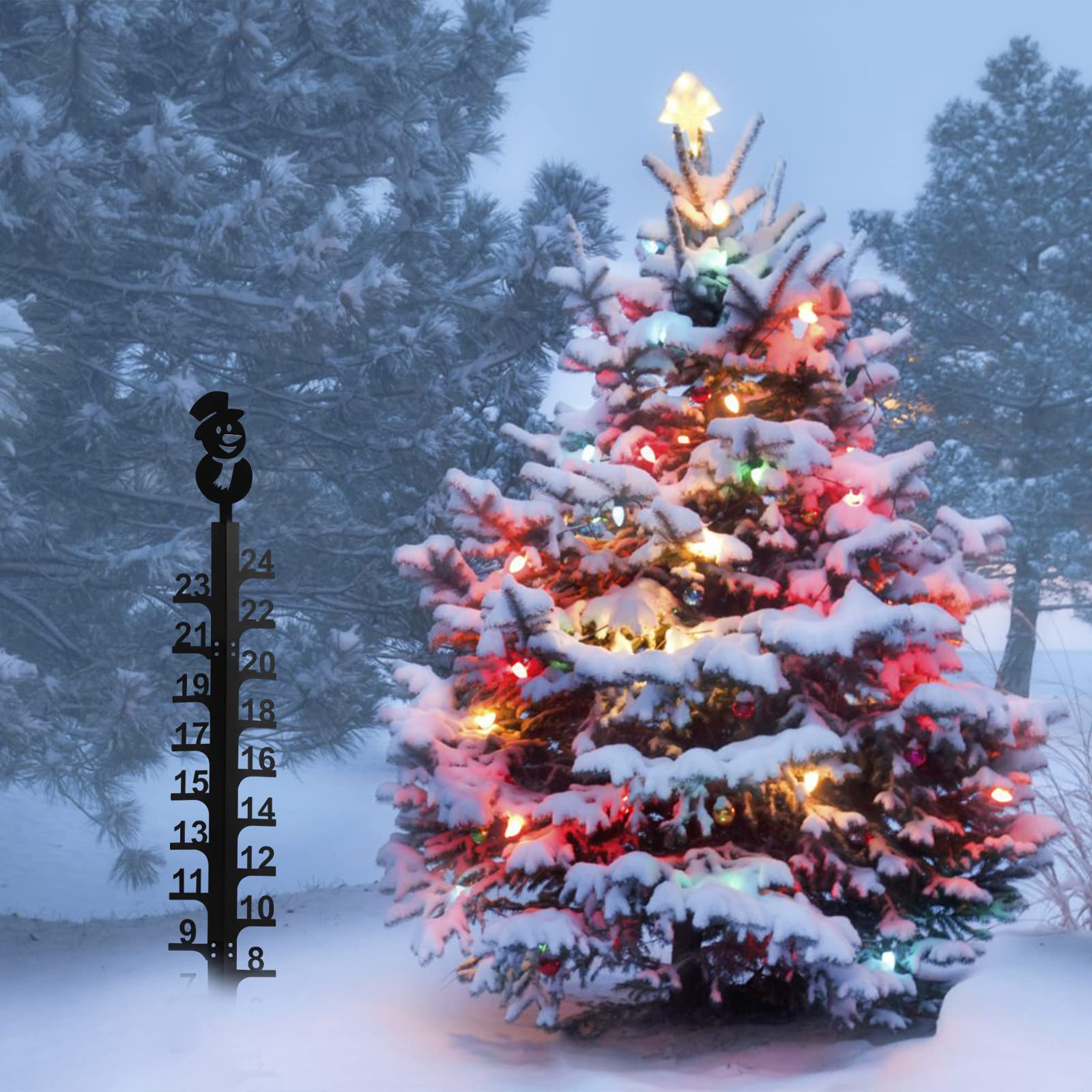 cjc Snow Gauge, 24 Inch Snow Gauge,iron Art Snow Gauge Outdoor Christmas Decorations Handmade Metal Snow Measuring Stick Snow Gauges for Yard, Detachable Snow Gauge Outdoor (Snowman)