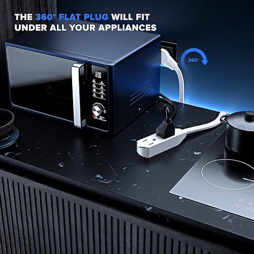 Miniatura 7 de Maximm Cable de extensión de enchufe plano giratorio de 360 de 10 pies, cable de extensión de 3 tomas de corriente múltiple de 16 AWG, cable de