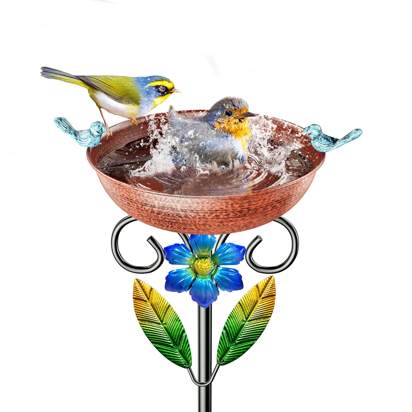 SHUONIVS Metal Bird Bath for Outside, Vintage Freestanding Birdbaths & Birdfeeder Combo with Rust-Resistant Stake, Bird Baths Feeder Bowl for Outdoors