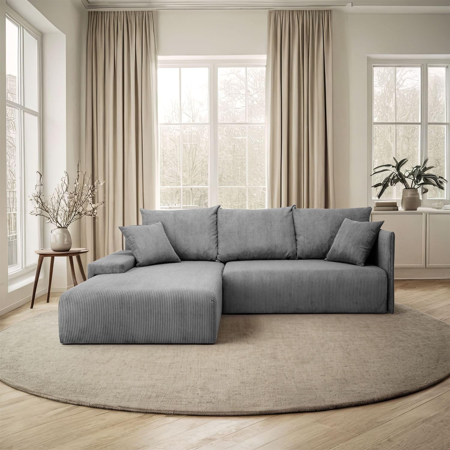 Lookway Ecksofa LAVIO L mit Schlaffunktion & Bettkasten – modernes, universelles L-Form Sofa 150x220 cm, Breite 246 cm, komfortable Wohnlandschaft mit Stauraum (Dunkelgrau - Anafi 03)