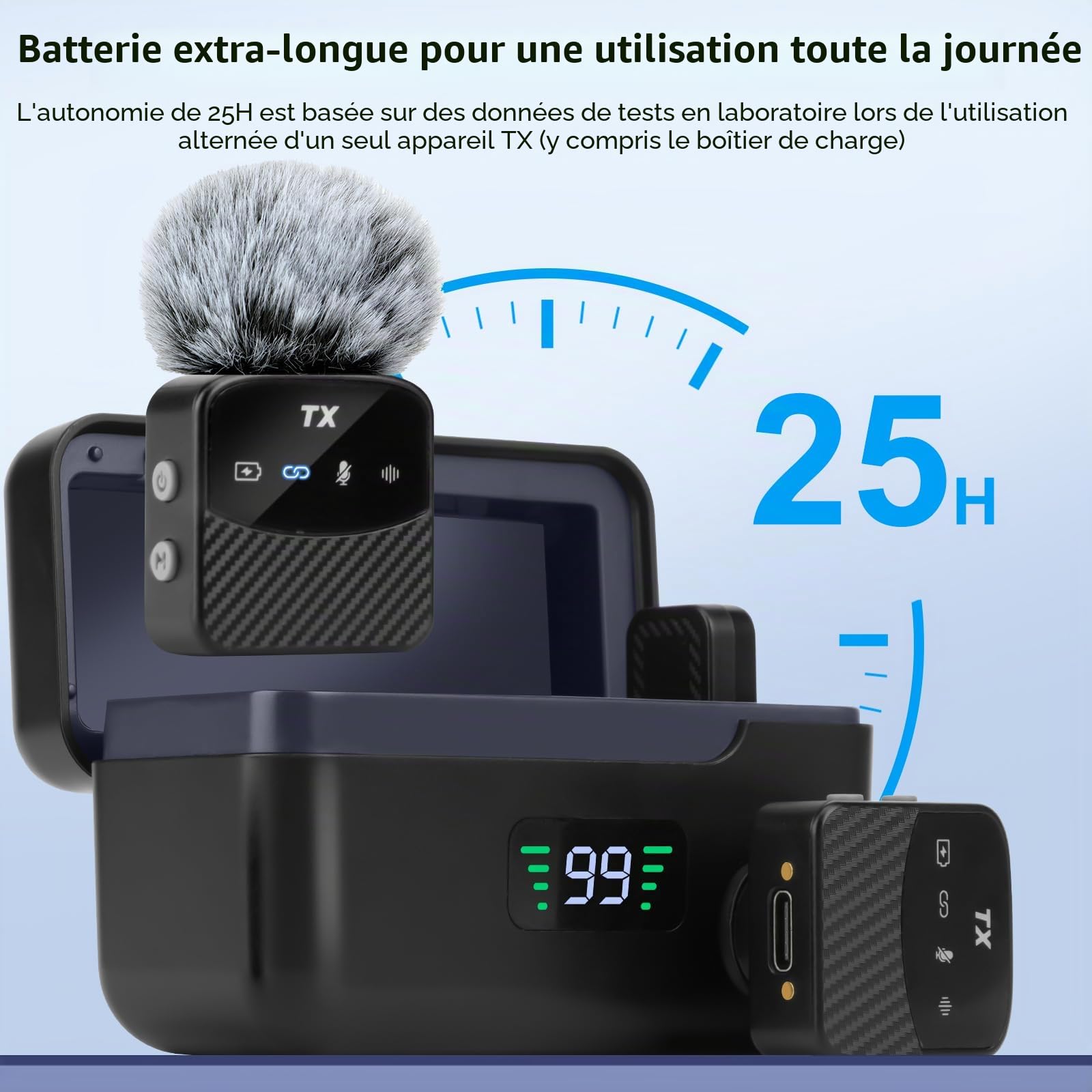 Mini micro Lavalier pour iPhone/iPad/Android, mini microphone Plug-Play, réduction du bruit, durée d'utilisation de 25 heures, microphone sans fil Lavalier pour vidéos, Vlog, YouTube, TikTok, flux en