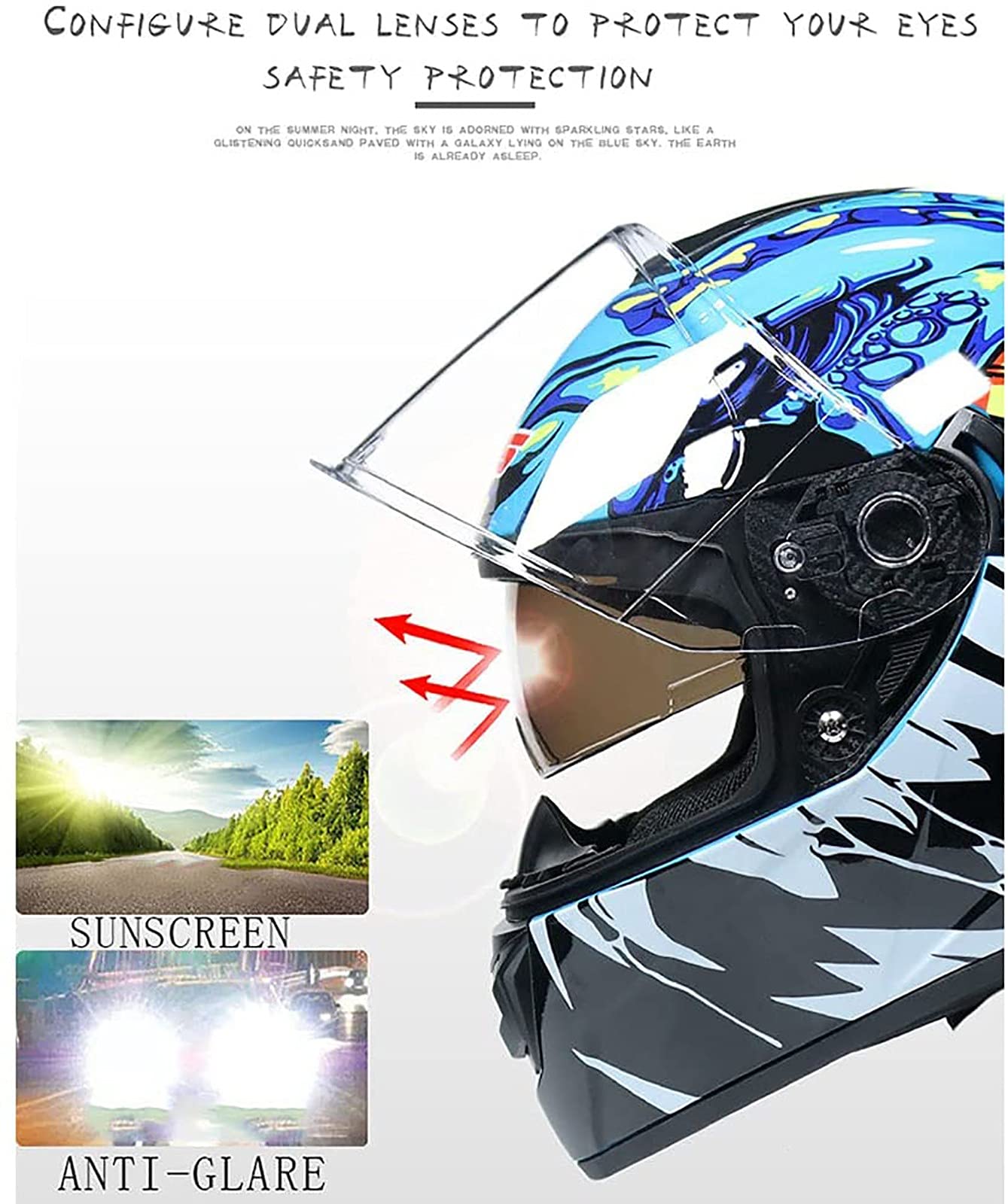 Casco per Moto, Casco Integrale per Donne Uomini Adulti Attrezzatura per Motociclisti Quattro Stagioni Universale DOT ECE con Doppia Visiera Parasole Donna Uomo B,S