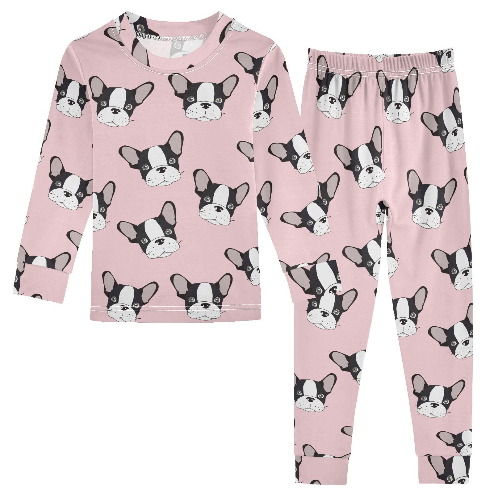 JHKKU French Bulldog Pajamas Set Cotton 2 Piece Soft Comfy Pjs Long Sleeve Lounge Sleepwear 5T