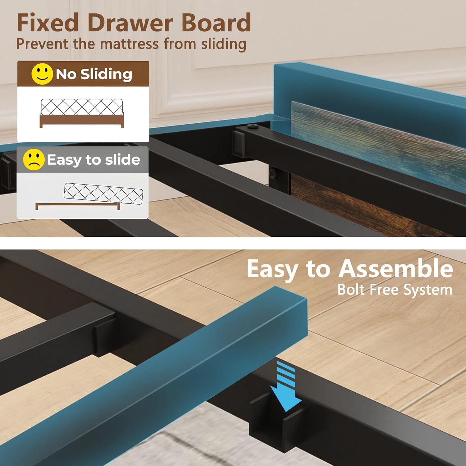 VECELO Bed Frame Queen Size with 2-Tier Storage Headboard and Charging Station, Upholstered Platform Bed with LED Lights, Heavy Duty Metal Frame Support, No Box Spring Needed, Noise Free, Black