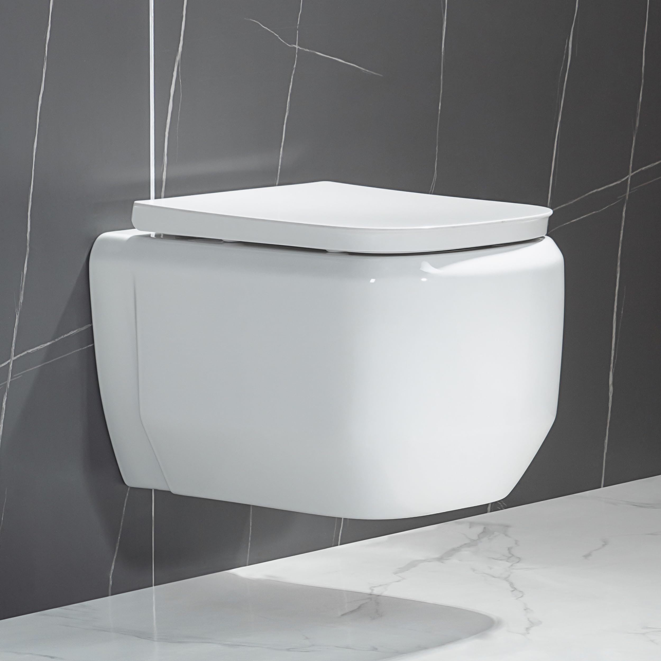 Casta Diva Wand WC, Hänge WC Spülrandlos Kraftvolle Tornado Spülung, Geräuscharm Toilette, UF Kloschüssel inklusive WC-Sitz mit Absenkautomatik und Schnellspanner, 51cm (Weiß)
