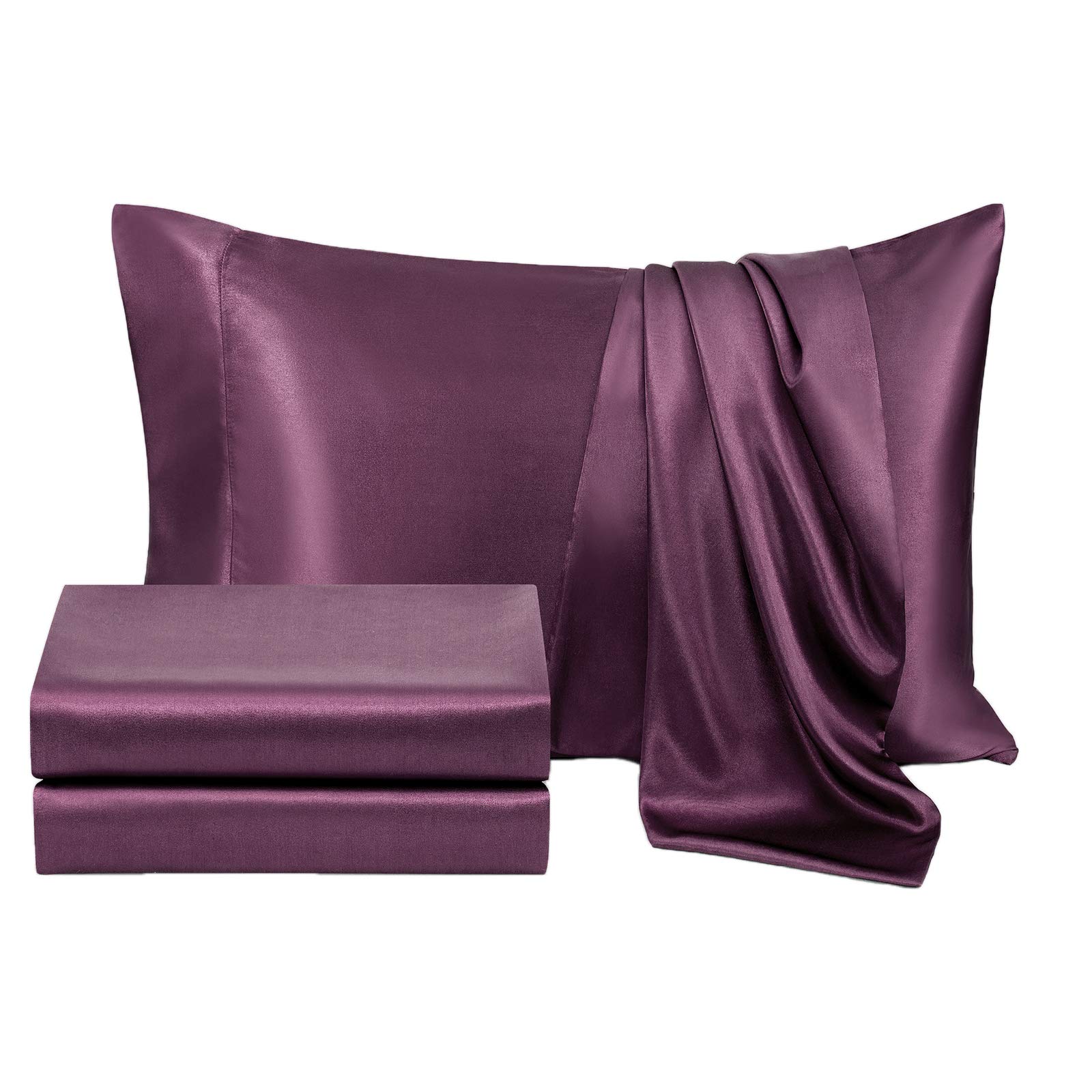 DuShow Satin-Bettlaken-Set 4-teilig – Superweich & Kühlend – Mit Deep Pocket Bis 38 Cm Matratzentiefe