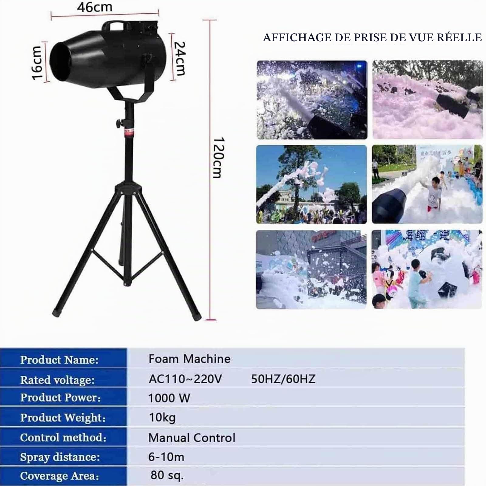 Machine à Mousse De Grande Taille 1000 W, Machine à Mousse Pour Soirée,Jet De Mousse Pour Effets De Scène, Distance De 6 à 10 M/Zone De 80 ㎡ Pour Fêtes En Extérieur