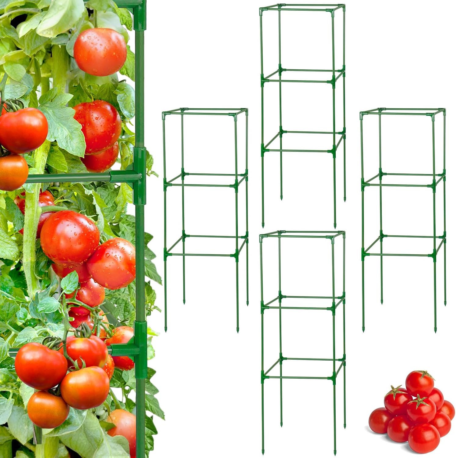 PAMASE Tomato Cages for Garden - 45x14.5x14.5in Square Tomato Plant Support Pole, Heavy Duty Steel Plant Tower Stakes Cucumber Trellis for Climbing Vegetable Flowers Fruits, 4 Pack