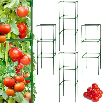 45x14.5x14.5in Square Tomato Cage for Garden - 4 Pack Adjustable Rust-Resistant Tomato Metal Trellis for Pots/Raised Beds/Outdoor, Fits Heavy Plants as Cucumber/Pepper/Eggplant/Pea, Easy to Assemble