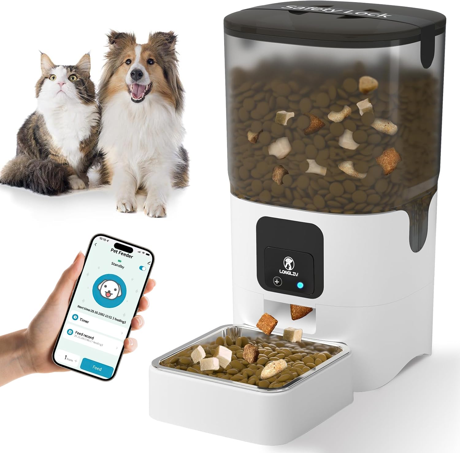 Dispensador de Alimento para Perros WiFi, Comedero Automático para Gatos, para Perro o Gato, Soporte Alexa, App Control Remoto, Alimentación Automática (6L) - APP