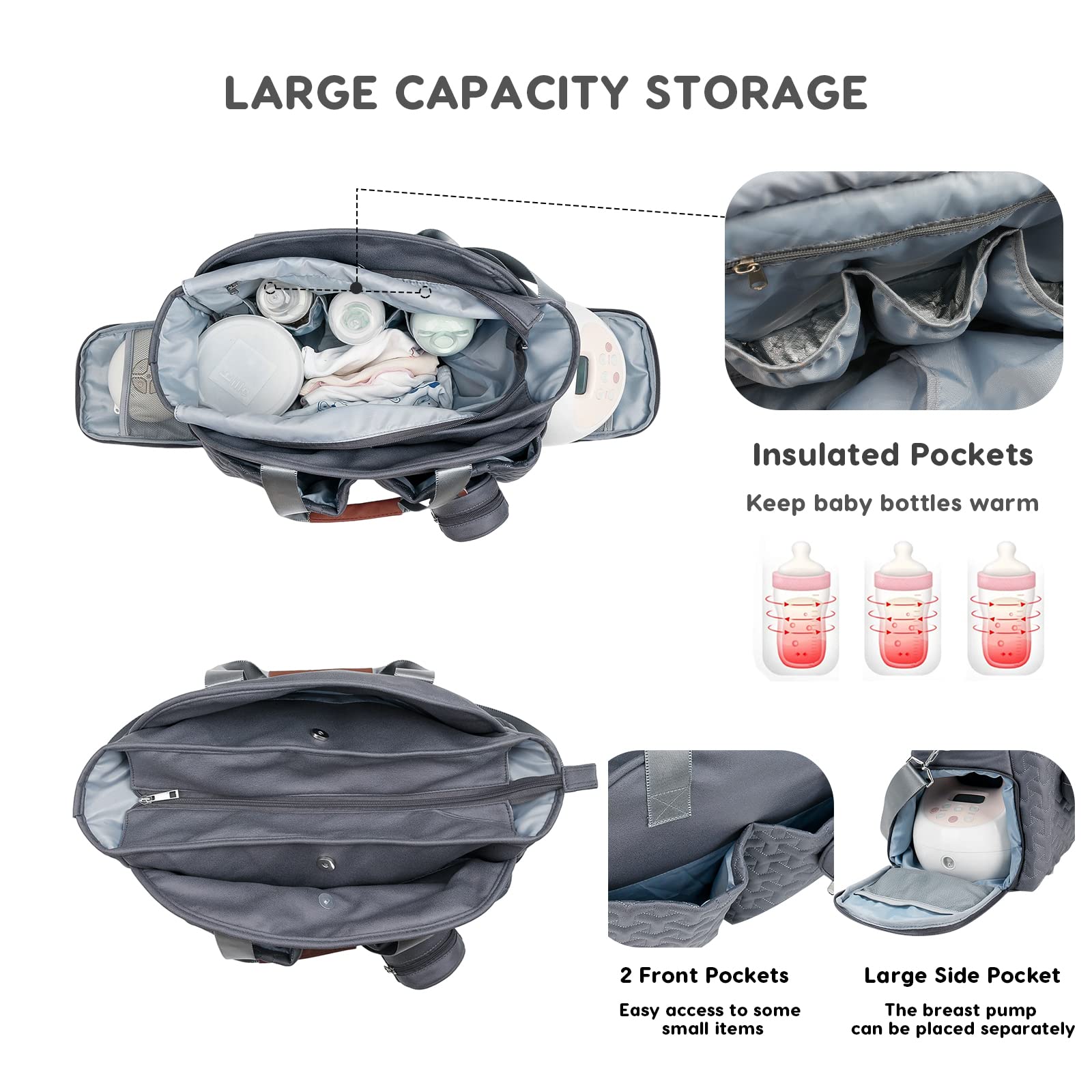 SONARIN Multifunzionale Elegante Borsa Fasciatoio per Neonato,Grande Capacità Impermeabile Borsa Cambio Borsa a Tracolla Portatile Borsa per Pannolini da Viaggio con Borsa Ciuccio(Grigio Scuro)