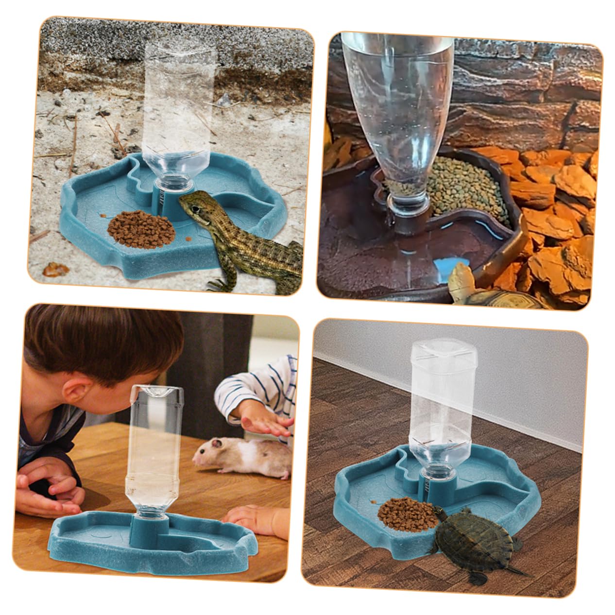 Distributore Automatico di Acqua Facile da Pulire per Rettili, Ciotola in ABS 2 Pezzi, per Tartarughe, Lucertole e Piccoli Animali | Abbeveratoio per Lucertole e Tartarughe, Vaschetta per Cibo e Acqua, Formato Doppio