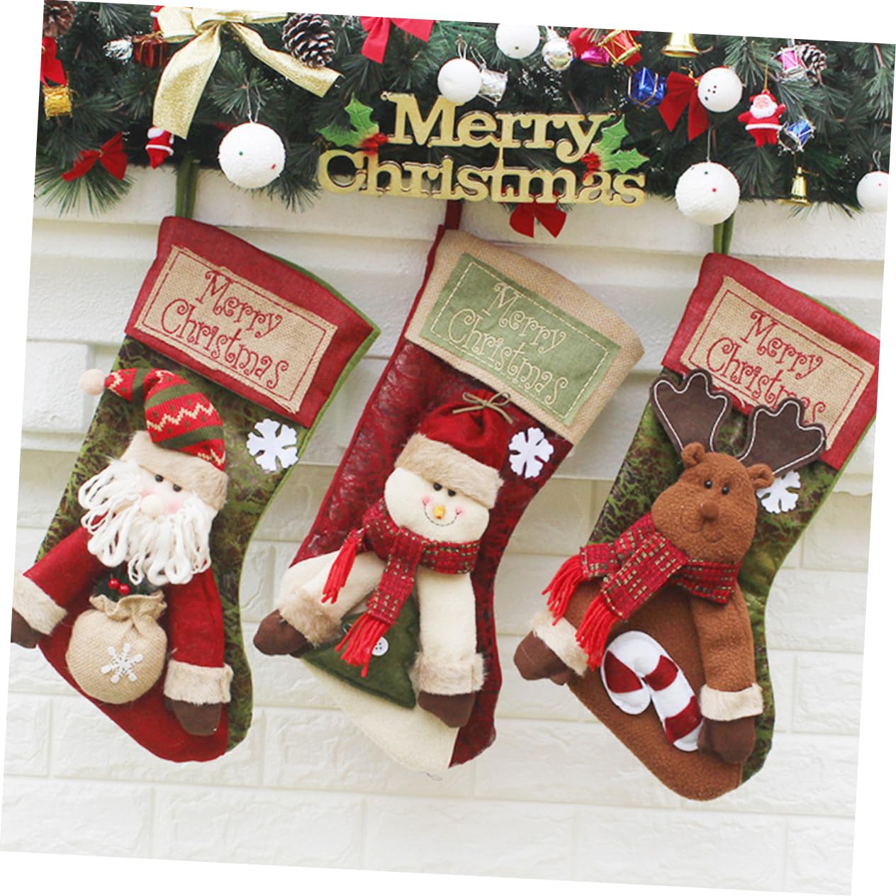 Cabilock 3pezzi Calza della Befana Regalo di Natale Calzino per Caramelle di Natale Creativo Sacchetto Appeso Forniture Natalizie per Decorazioni Casa e Feste Regali per Amici e Ragazzo