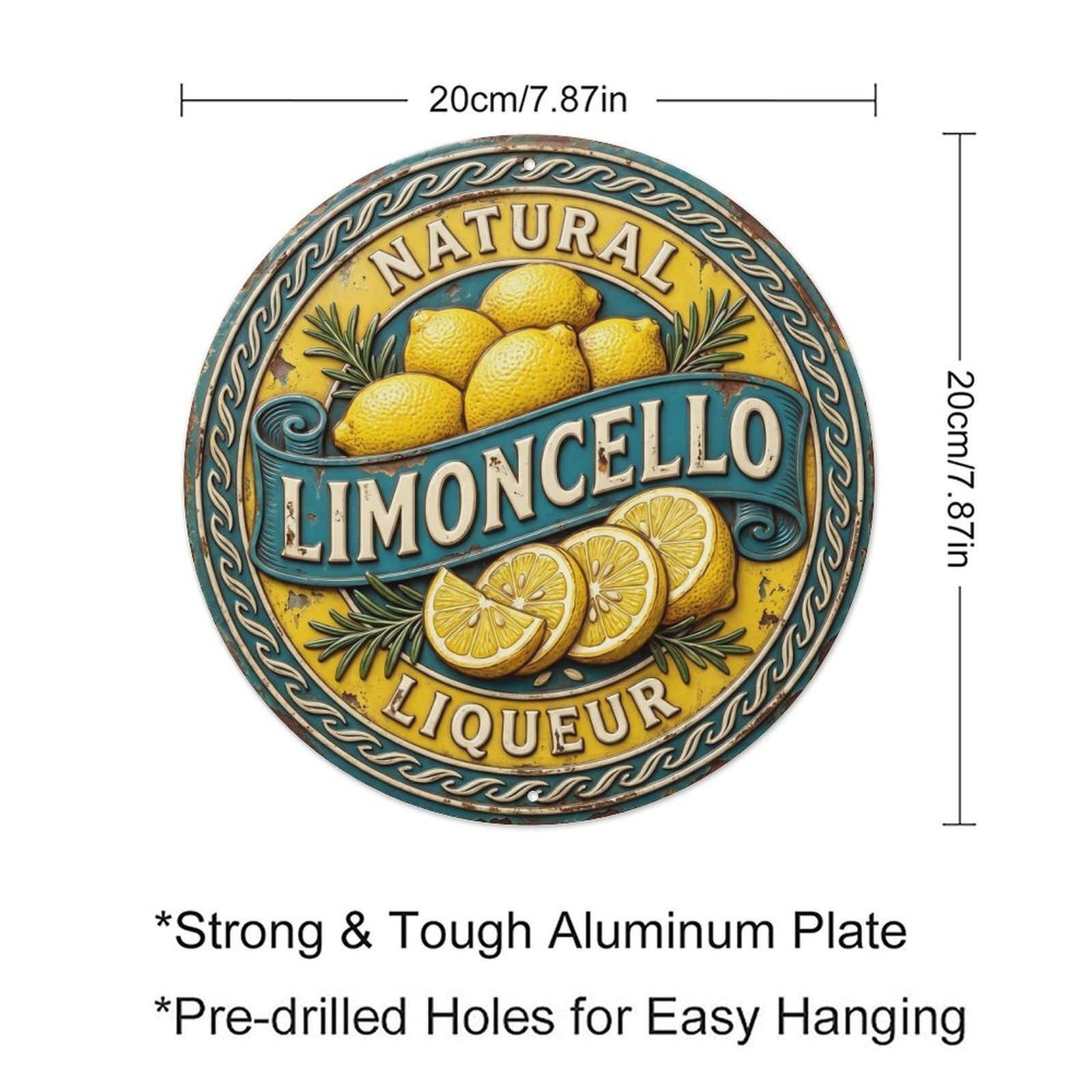Natural Limoncello Liqueur Crest Metal Tin Sign Plaque Wall Decor for Cafe, Club Bar, Office, Home Garden Round Metal Poster 8x8Inch