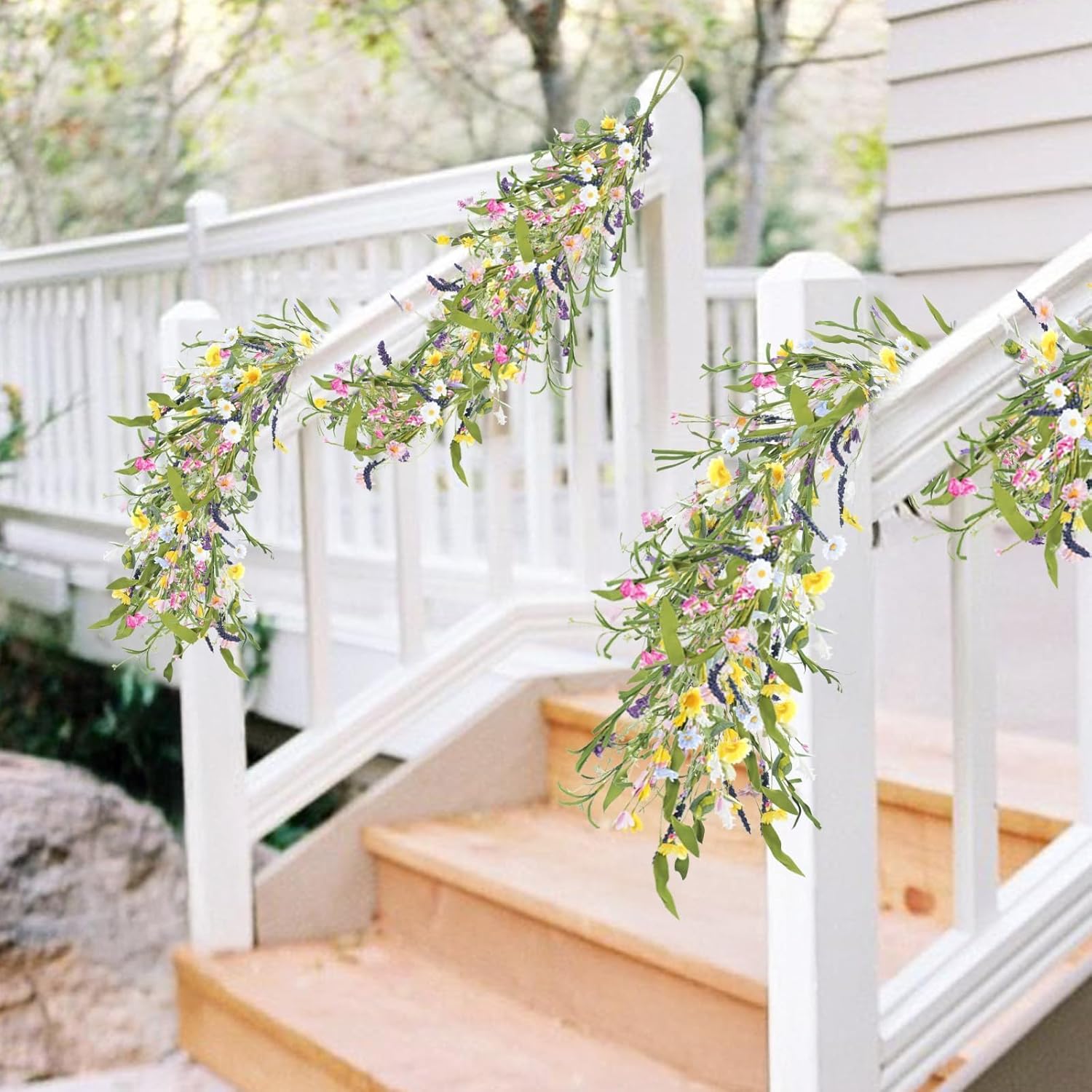 HUAESIN 5.9FT Wildflower Garland with Daisy Summer Spring Flower Garland Hanging Flower Garland for Mantle All Year Round Easter Wedding Indoor Fireplace Table Centerpiece Decor - Image 2