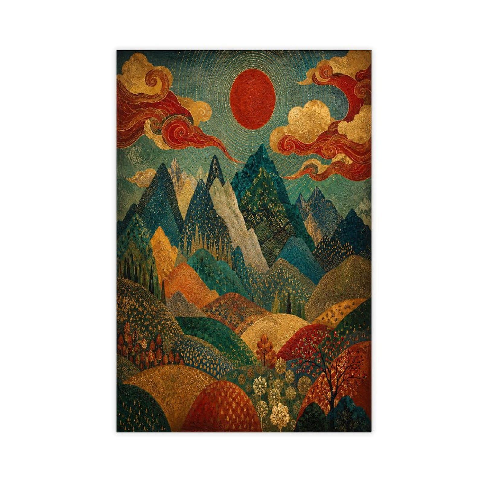H3b8u2y5 Unframe-Style Mountain Valley Sunrise Canvas Wall Art, Red Sun Dorm Decor