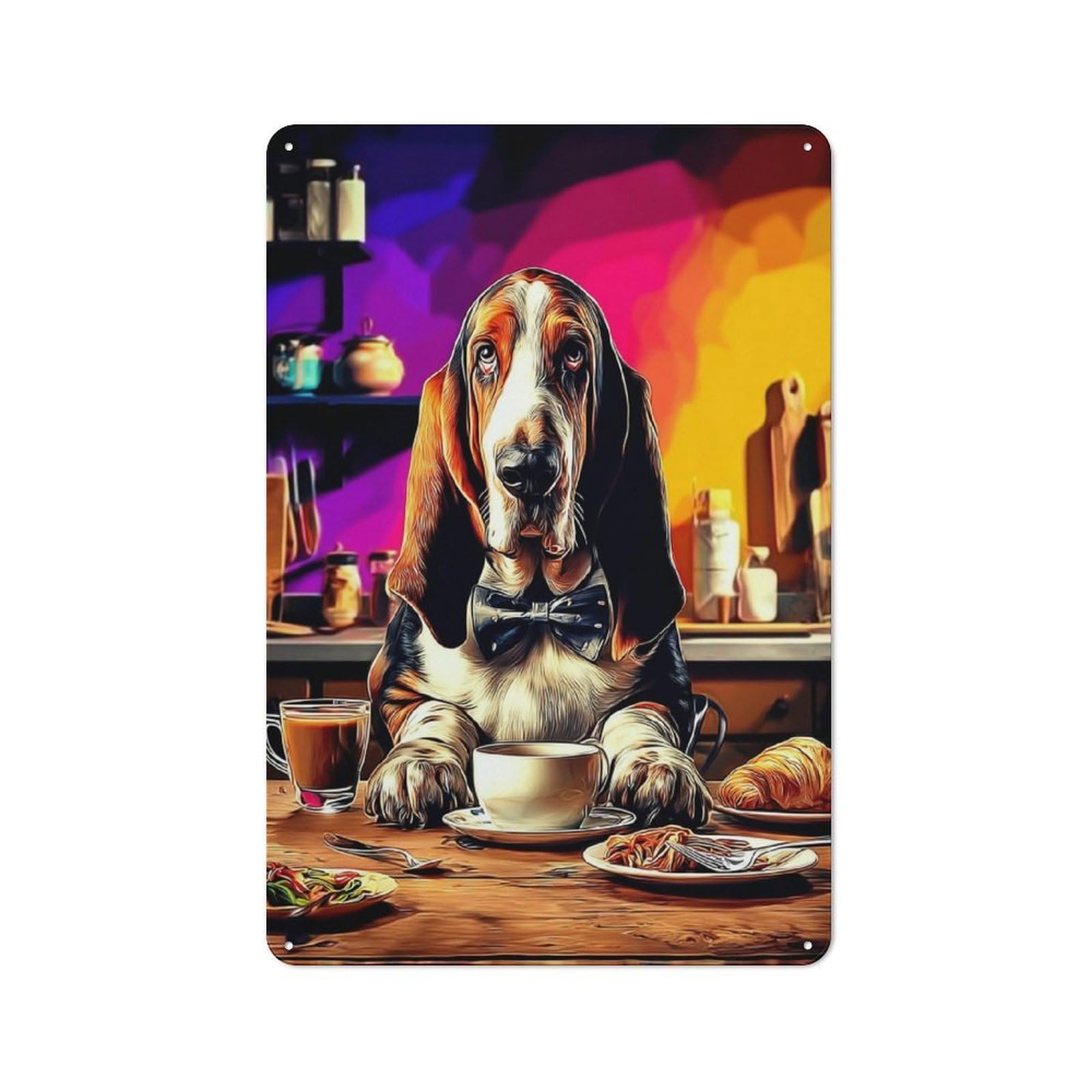Junmoney Dog In Kitchen With Coffee Cup Country Metal Sign With Design 30X20cm, Farmhouse Farmhouse Wall Decor For Kitchen, Cottage, Porch Or Garden Room