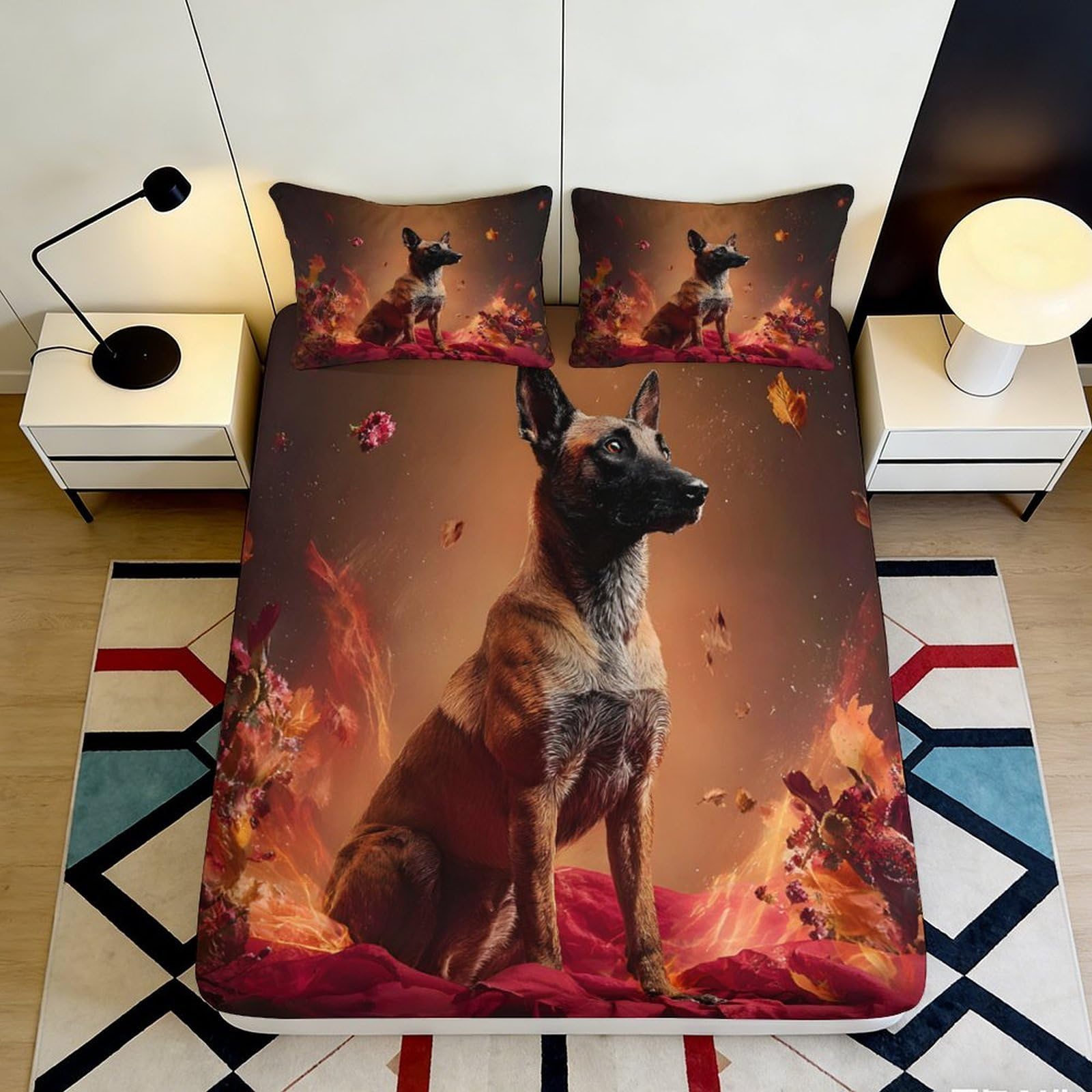 Rqzkjxnhpf Style-8 3D Printed Flame Dog Fitted Sheet Microfiber Deep Pocket Non-Slip Bedding For Adults Flame Dog Mattress Fitted Cover Washable 200X200x25cm 90X200x25cm