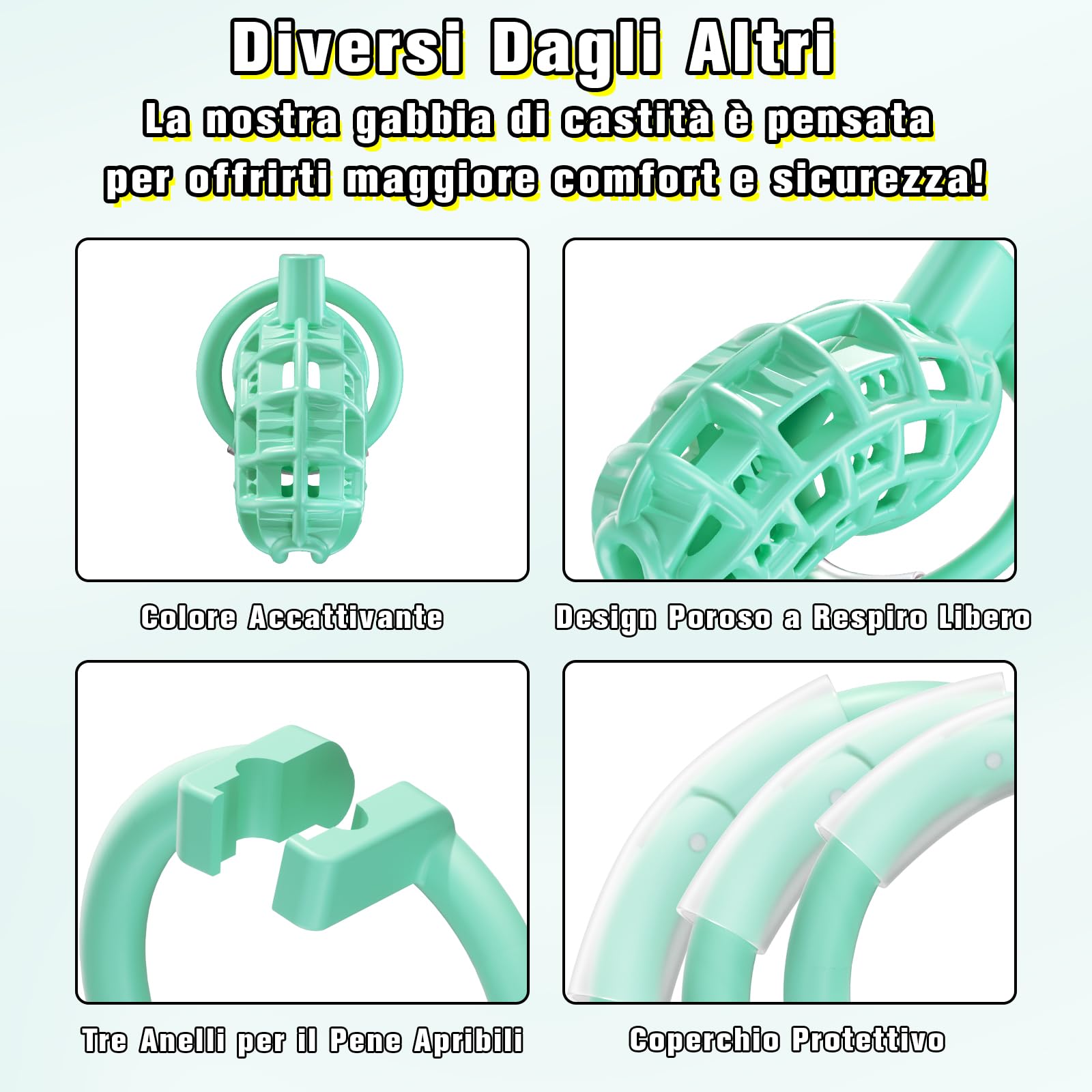 Leggero Gabbia Pene Sex Toy Uomo - Gabbia di Castità Maschile con 3 Anelli per il Pene Rimovibili per Prevenire L'erezione, Traspirante Chastity Cage Gay Sex Toys per BDSM Bondage Giocattoli Erotici