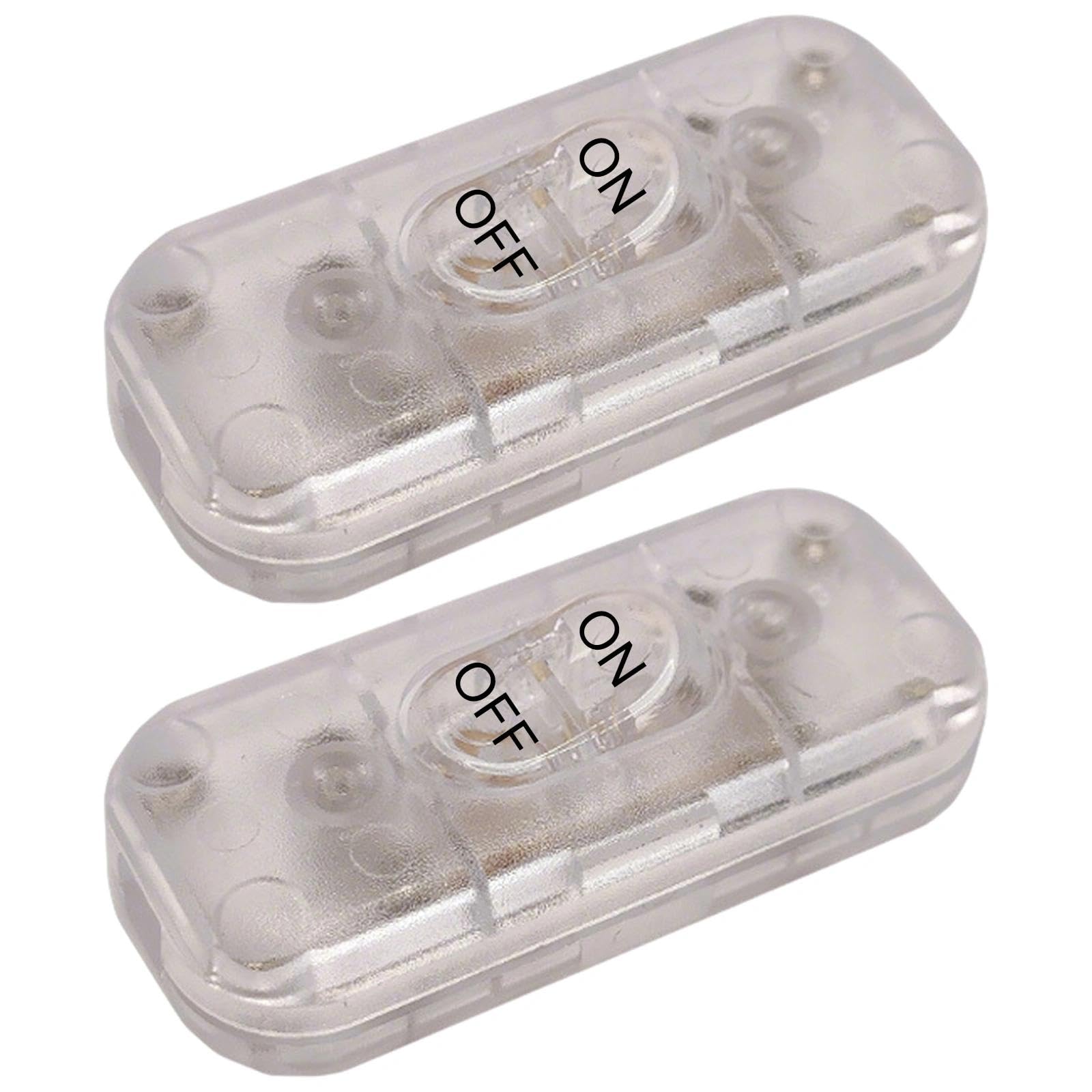 2 Pcs Inline Switch, Electrical Wire Appliance Rocker Switches Rated 250V 6A ON OFF, Clear Lamp Cord Button Switch Repair Replacement Desk Table Light Parts Control Power Cable Plug
