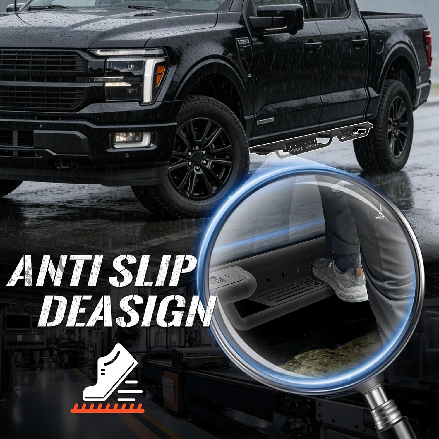 Running Boards Compatible with 2015-2025 Ford F150/2017-2025 Ford F250 F350 F450 F550 Side Steps Heavy-Duty Steel Nerf Bars Bolt-on Step Plates Rock Sliders Rail