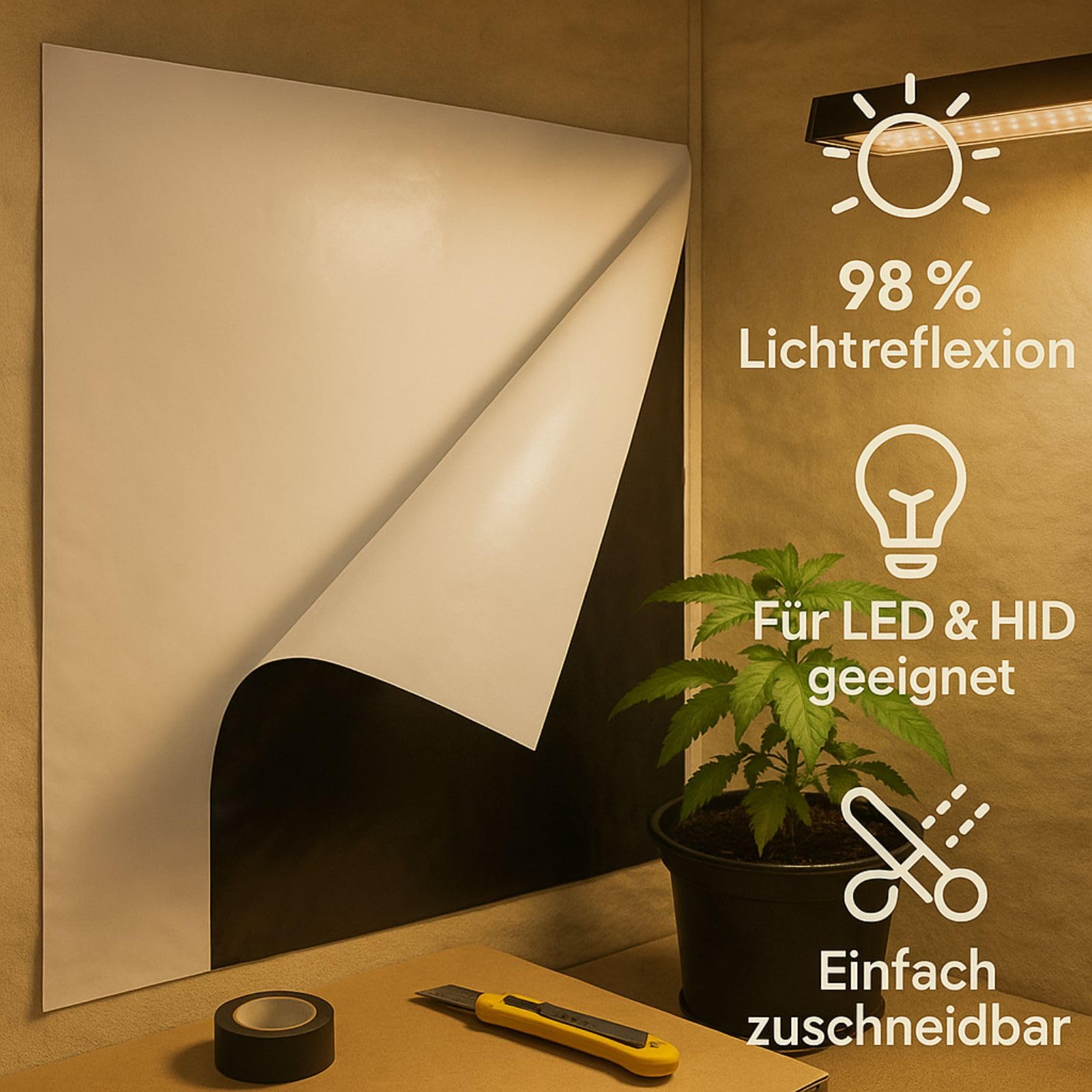 Weedness Reflektionsfolie 25m x 2m 70 Mikrometer Growboxen Anbau Indoor Pflanzen Licht