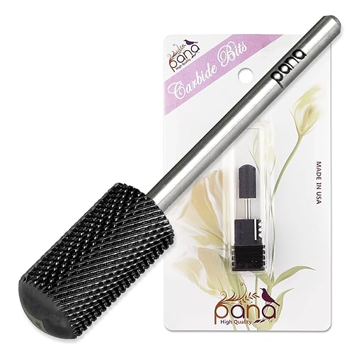 PANA - Broca de carburo para uñas de cabezal pequeño con punta lisa, color plateado, grano fino y vástago de 332 pulgadas, uso profesional, para