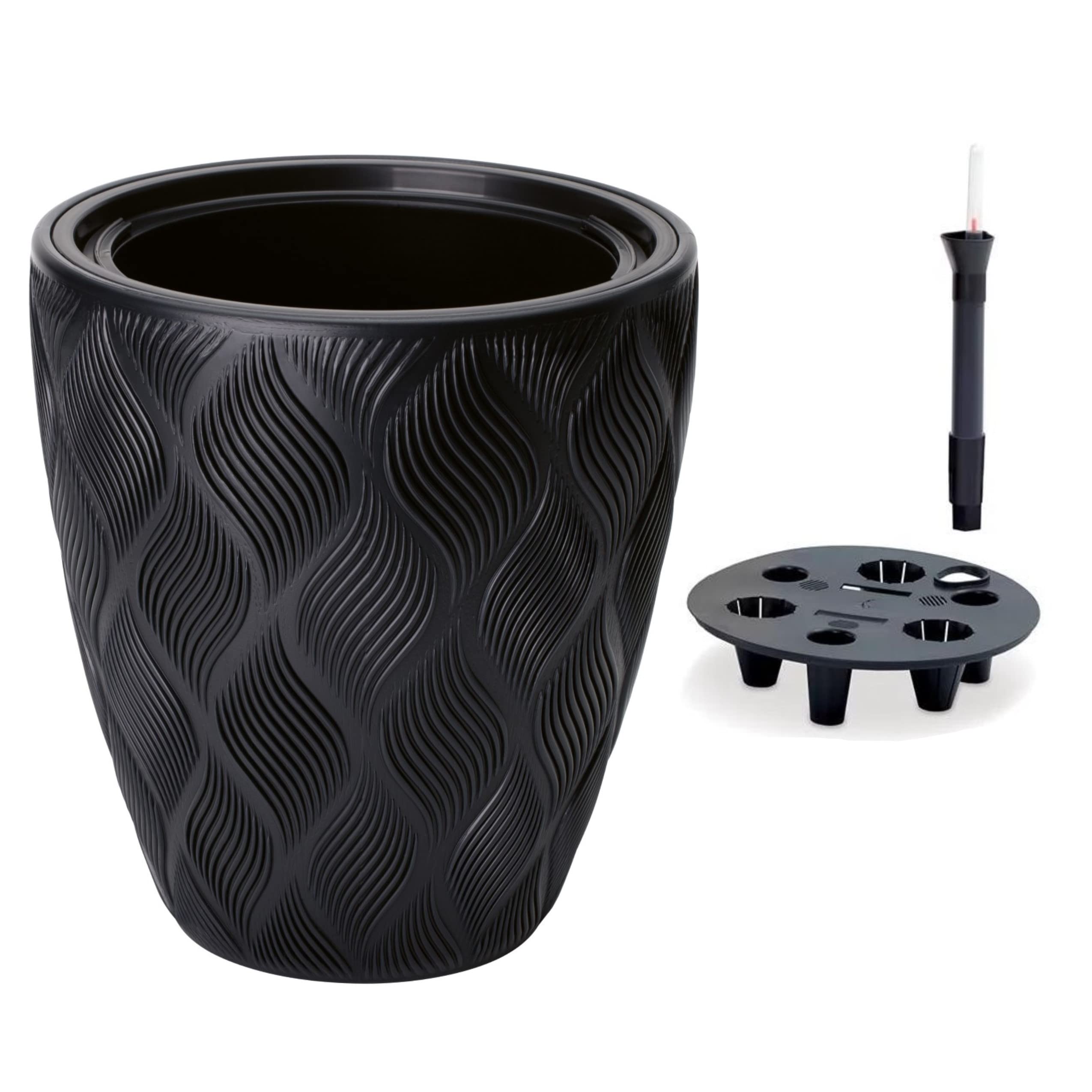 MELTOM Vaso da Fiori H 42 cm Ø 39 cm Nero Rilievo 3D con Riserva d'Acqua
