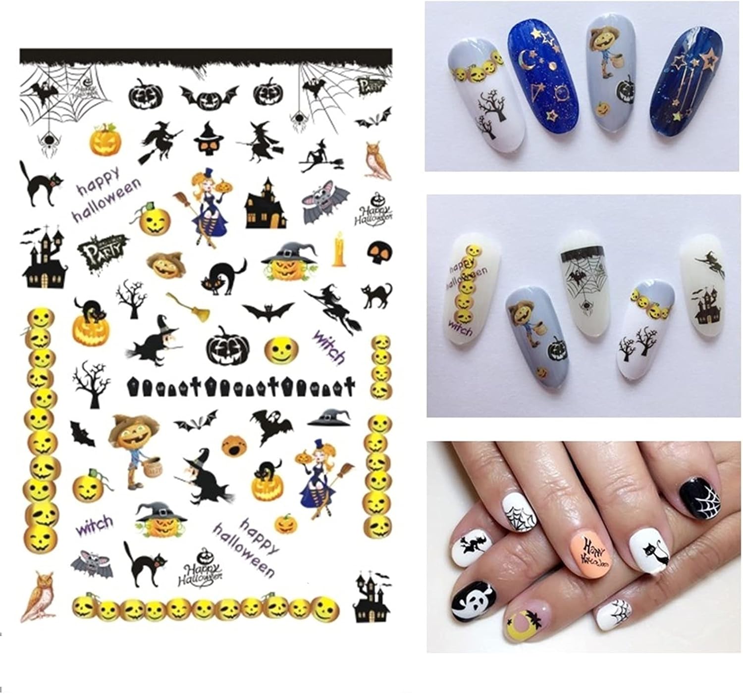 Nail Sticker, 8 Sheet Halloween Water Transfer Nail Art Stickers Decals Nails Decorations Manicure Tools Pumpkin Skull Design (Color : 8 pcs): Home & Kitchen