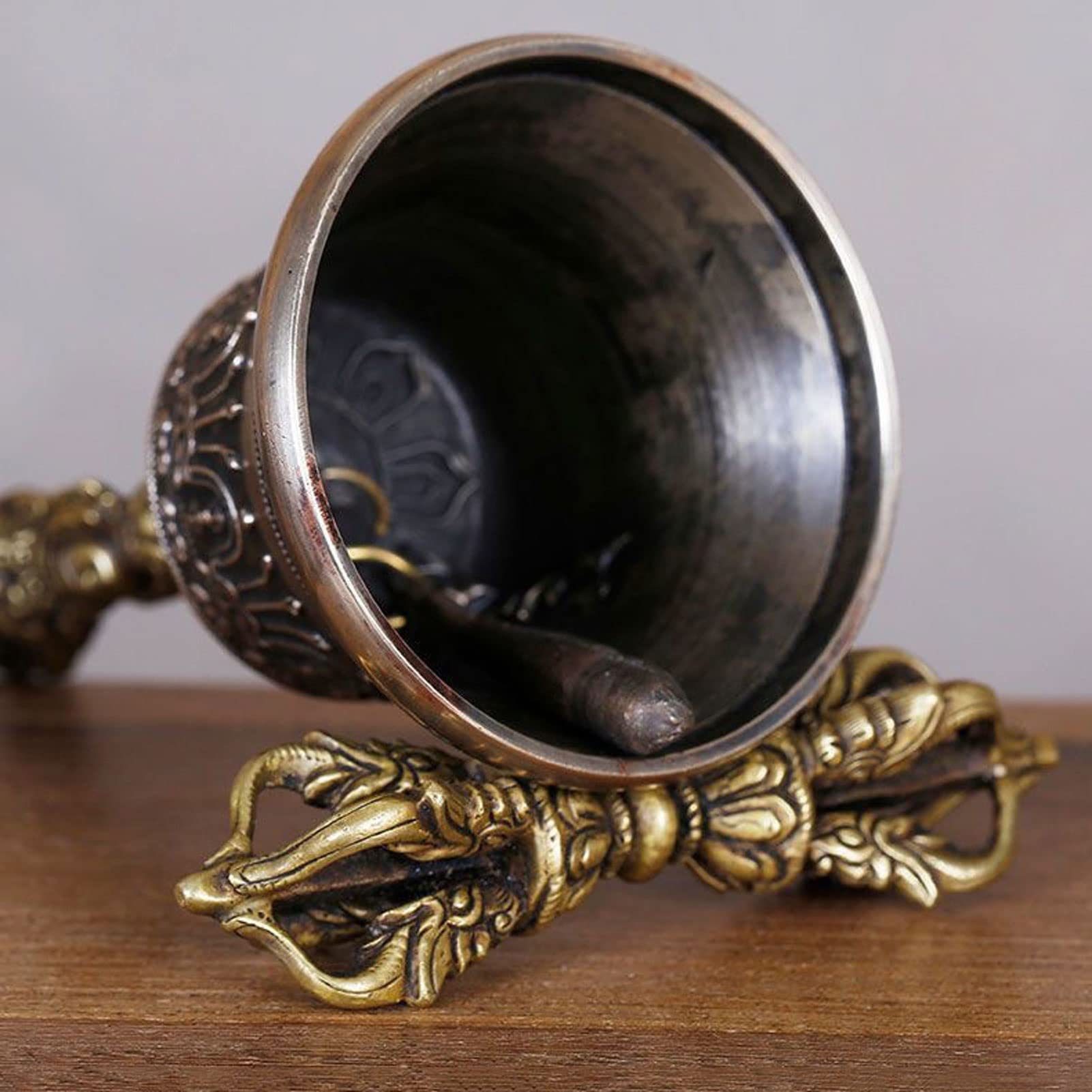 Campana Tibetana da Meditazione Artigianale con Vajra Dorje, Set in Rame Puro con Suono Armonioso, per Yoga, Mindfulness, Decorazione Spirituale E Pratica Tradizionale