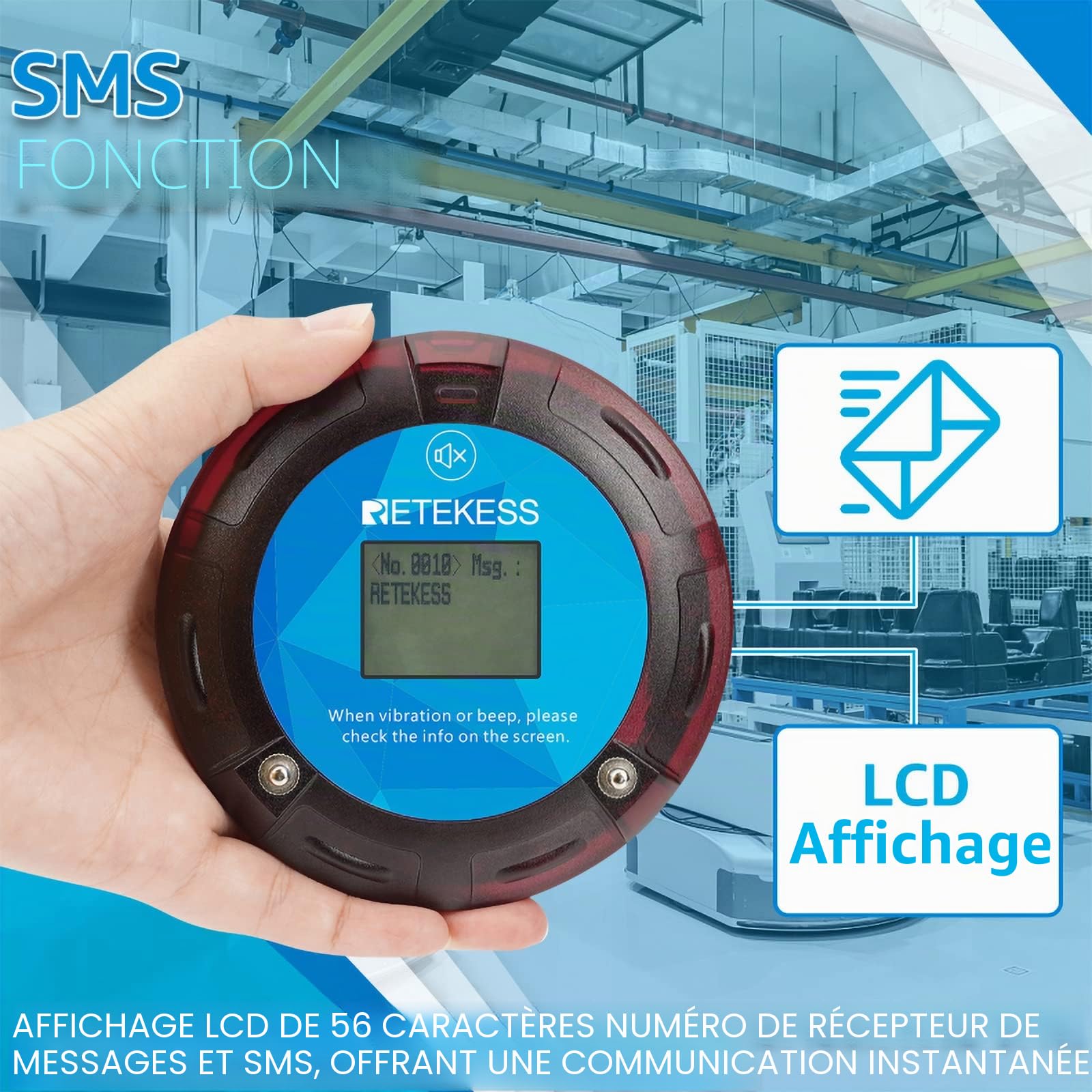 Retekess TD166 Bipeur Restaurant, 5000M Bipeur Logistique, 10 Bippers | pour Logistique, Quai, Usine, Grande Batterie de 550 mAh, Peut Envoyer des SMS, Se Connecte à Un Ordinateur et à Un Clavier
