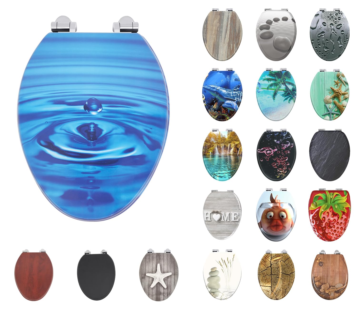 Elongated Toilet Seat, Silent Slow Close Molded Wood Toilet Seat with Adjusting Zinc Alloy Hinges, Easy to Install and Clean