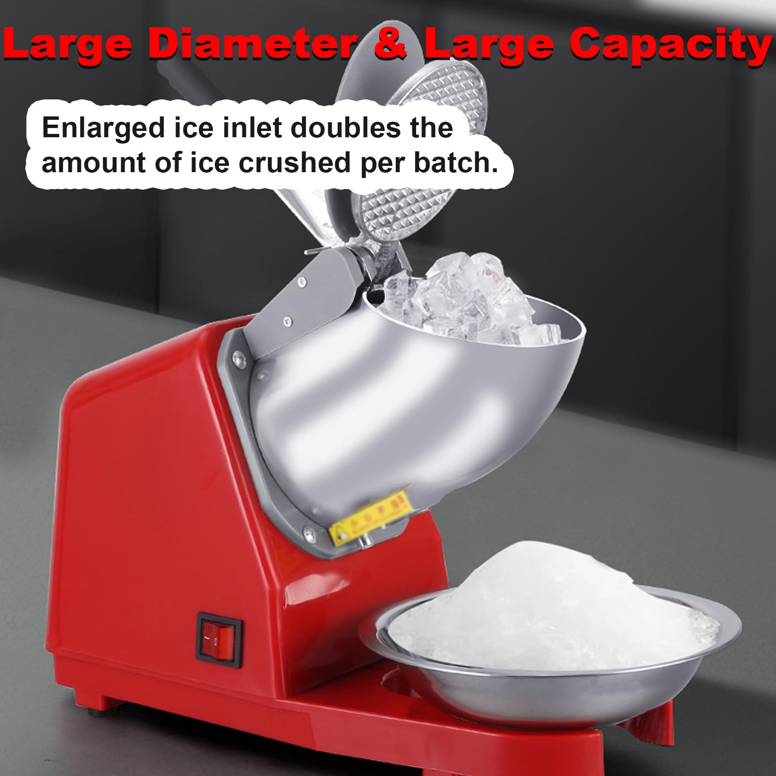 Máquina para hacer hielo raspado, eléctrica, con doble cuchilla, 300 W, 2200 RPM, trituradora de hielo de acero inoxidable, máquina para hacer conos de nieve para uso doméstico o comercial (rojo)