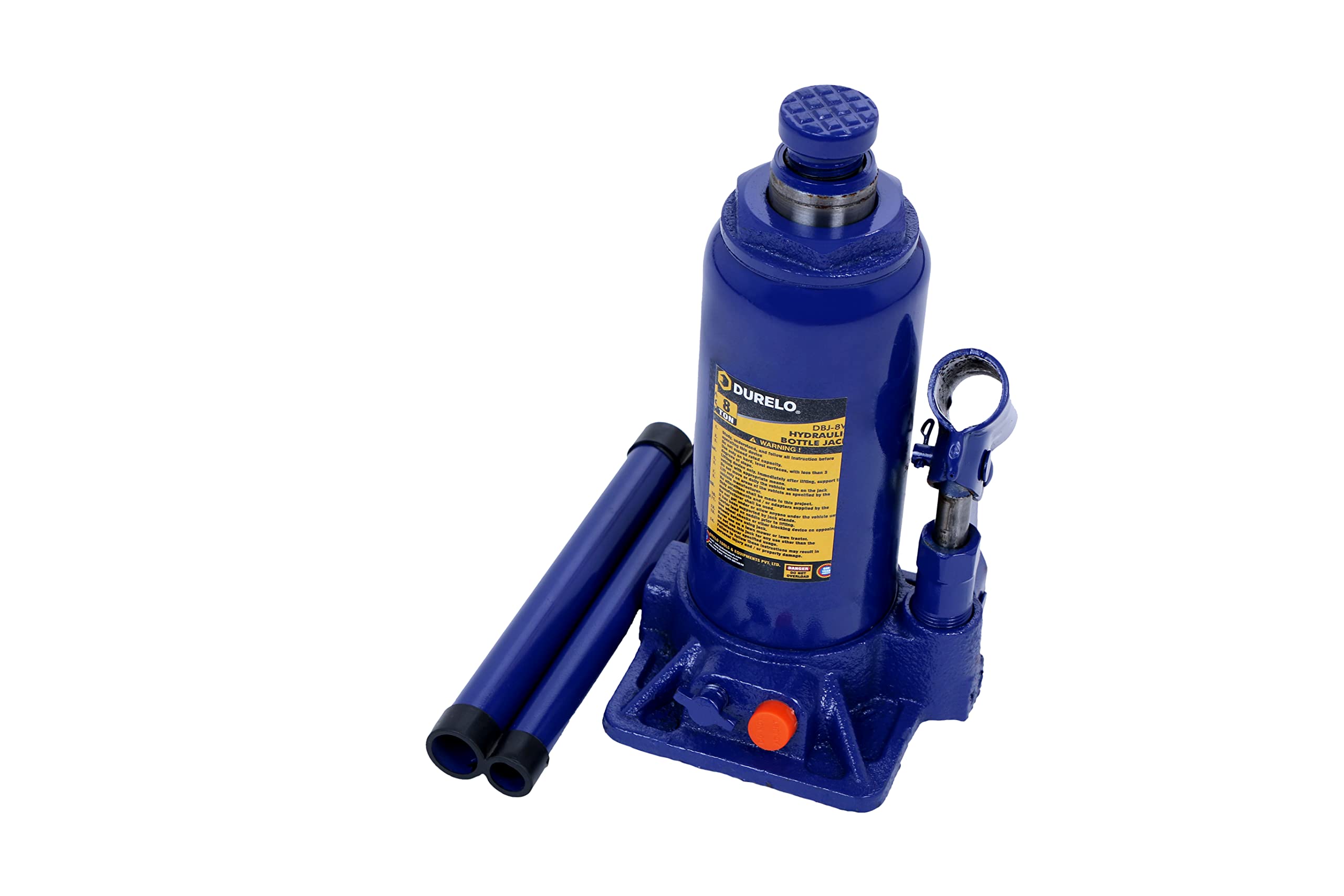 DURELO DBJ-08W, 8 Ton Hydraulic Bottle Jack for Trucks with Advance Load Limiting Device, Blue