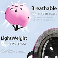 Vista 9 de Juego de casco de bicicleta para niños, certificado CPSC con rodilleras, coderas, muñequeras, casco negro ajustable para niñas de 2-3-5-8 años