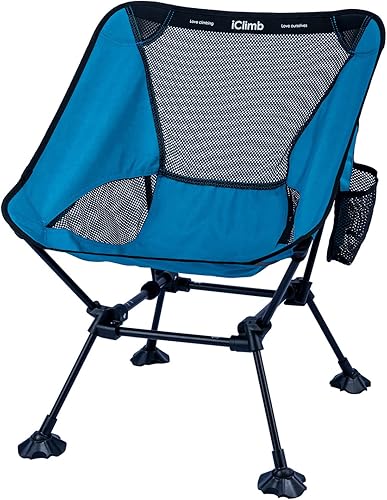 iClimb Silla de playa plegable ultraligera y compacta para acampar con patas grandes y correas de soporte de espalda azul marco cuadrado 2 unidades