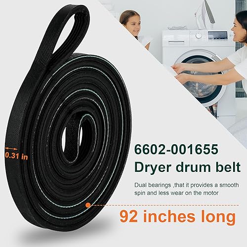 Miniatura 3 de Conjunto de polea tensora de secadora DC93-00634A (rodamiento de bolas dual silencioso mejorado) y cinturón tensor de tambor de secadora (material