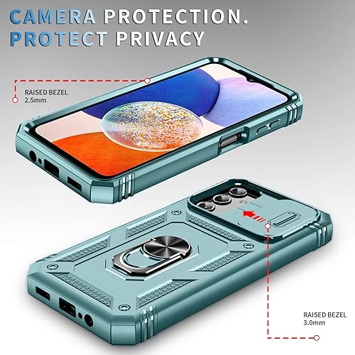 Miniatura 2 de PASNEW Funda para Samsung Galaxy A14 4G5G, cubierta de cámara con función atril y deslizante, grado militar, multicapa, resistente, protección a