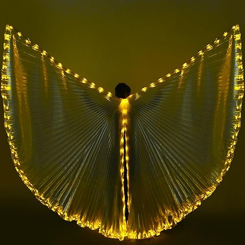 CALIDAKA Alas LED de danza del vientre para niñas alas iluminadas ala de Isis de danza del vientre con palo telescópico para Navidad iluminación de