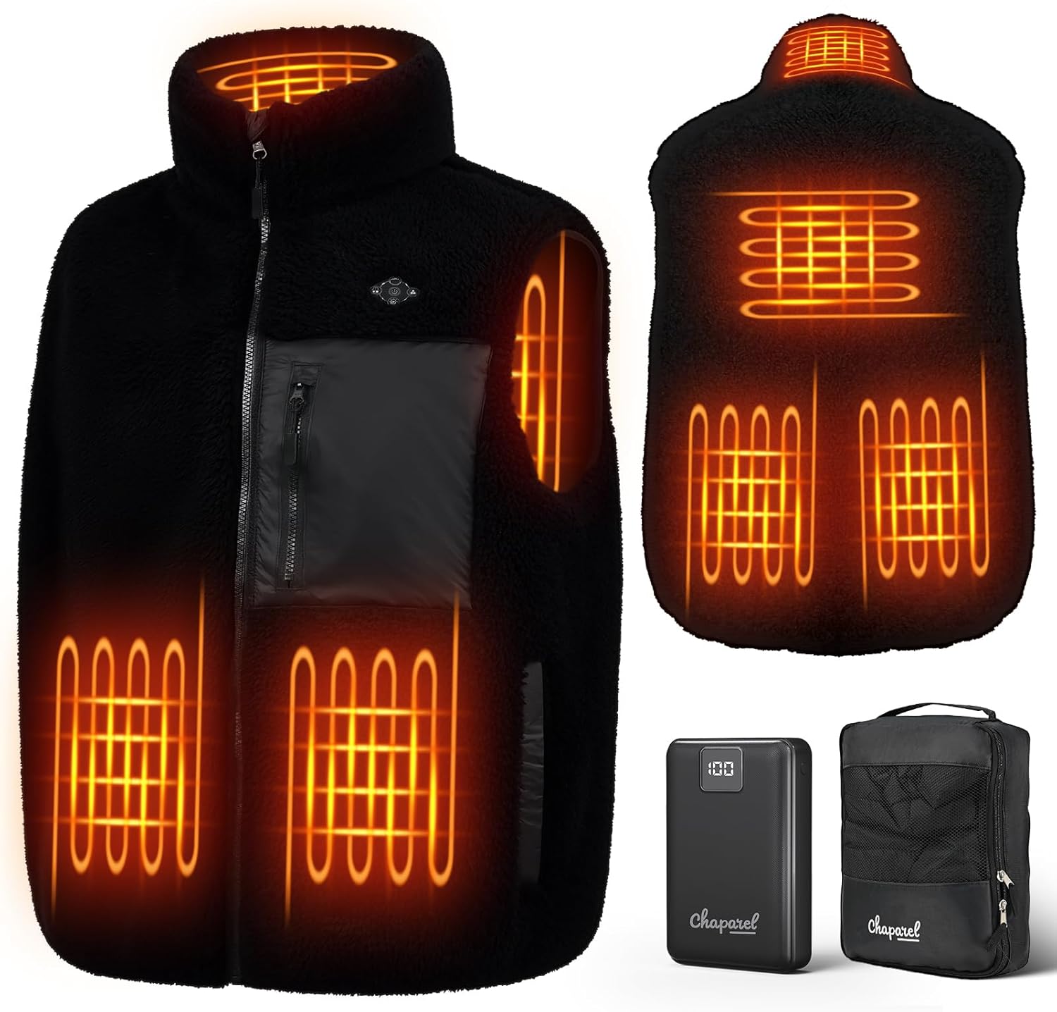 CHAPAREL Heated Vest for Men, Soft Fleece Heated Vest with Battery Pack Included, 7.4V 16000mAh Rechargeable Electric Vest